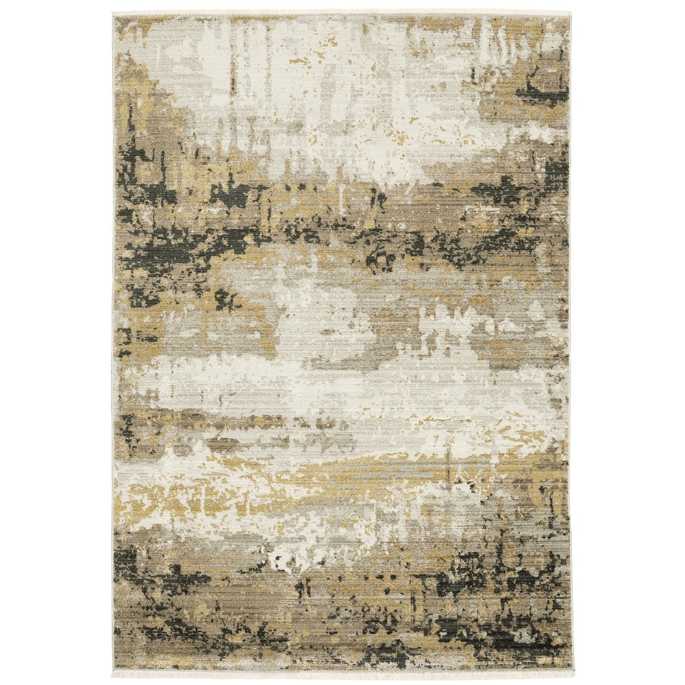 Style Haven Boulevard Power-Loom Recycled P.E.T. Abstract Gold/ Black Rug-