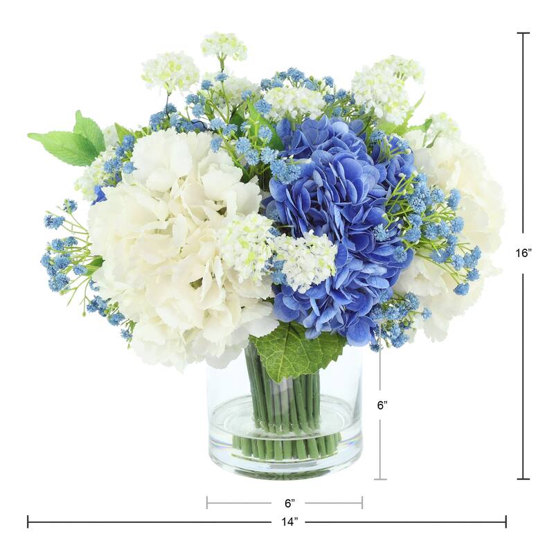Classic Hydrangea and Baby's Breath Arrangement in Glass Vase