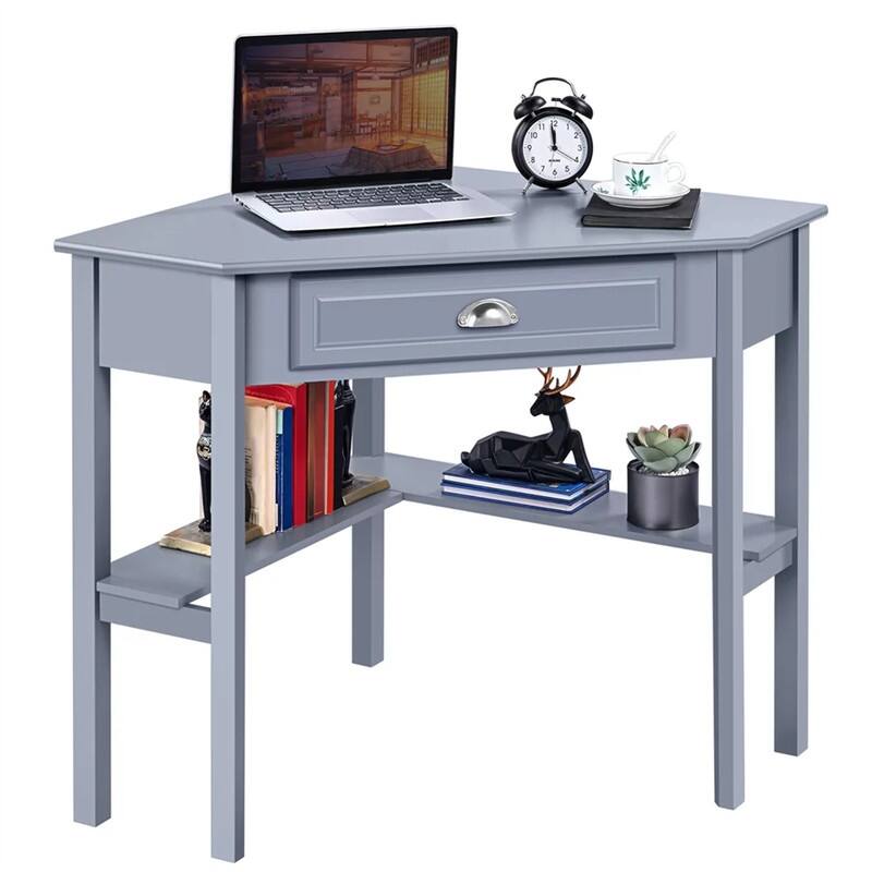 Corner Writing Desk with Storage Drawer - Gray