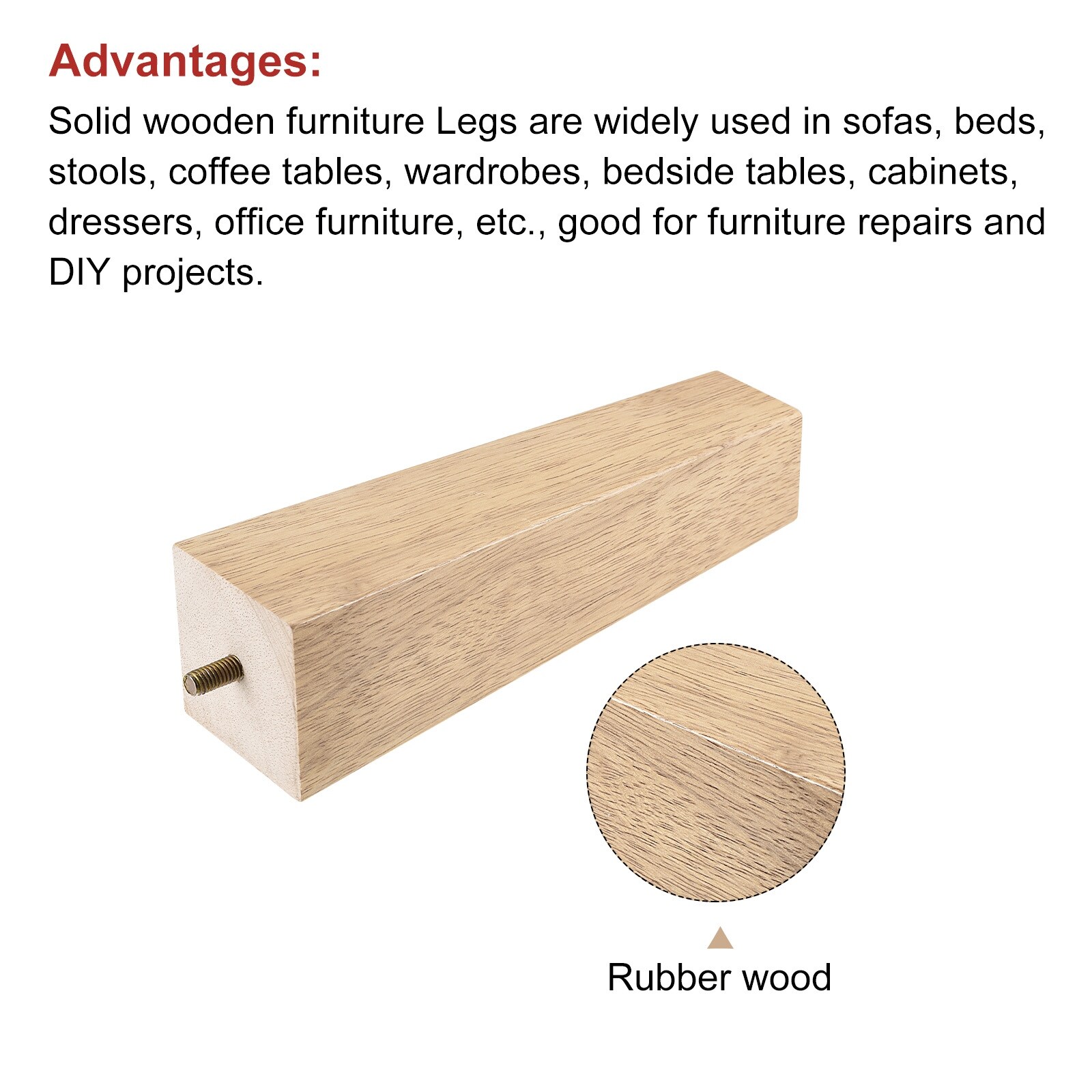 Furniture Legs 8 Inch 200mm Set of 4 Square Solid Wood Couch Legs Wood color