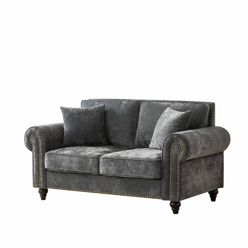 63" Velvet Upholstered Sofa with Curved Armrests, Luxurious Accent Sofa Couch Loveseat with Nailheads