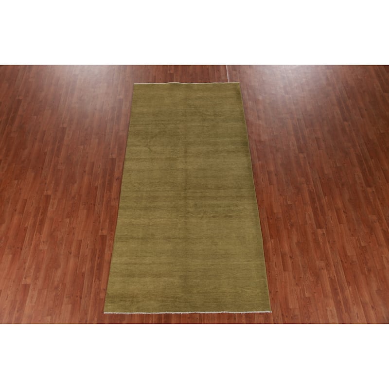 Hand Knotted Oriental 100% Wool Carpet Modern Solid Green Gabbeh Area Rug - 10' 1'' X 4' 11''