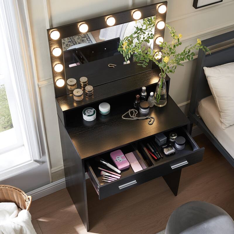 Small Vanity Table with 2 Drawers 3 Light Modes Makeup Mirror