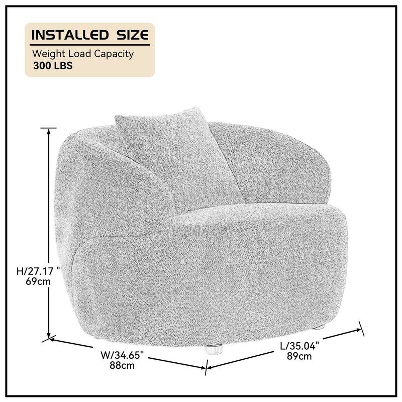 Brown Modern 34.6" Upholstered 360° Swivel Barrel Chair with Solid Wood Frame