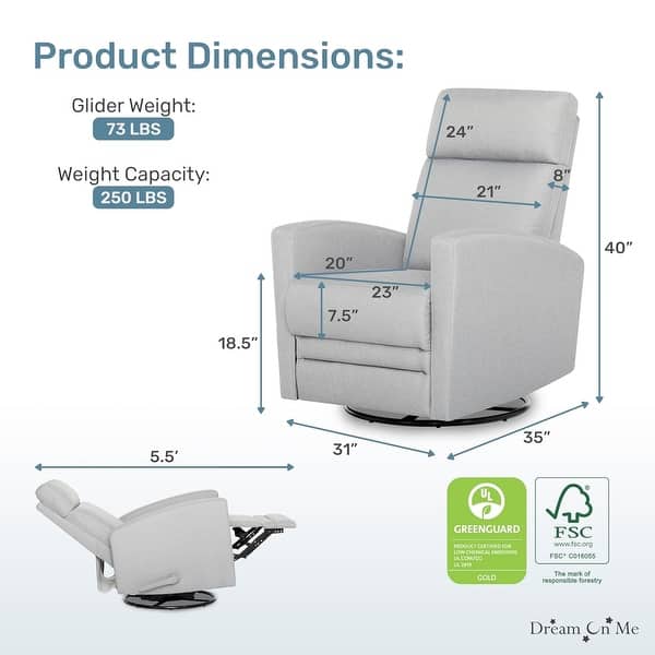 dimension image slide 2 of 3, Dream On me Chatham Basic Nursery Rocking Glider