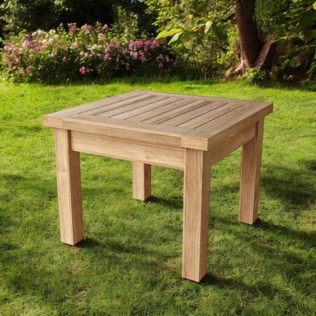 HomeRoots 20" Natural Square Solid Wood Outdoor Side Table