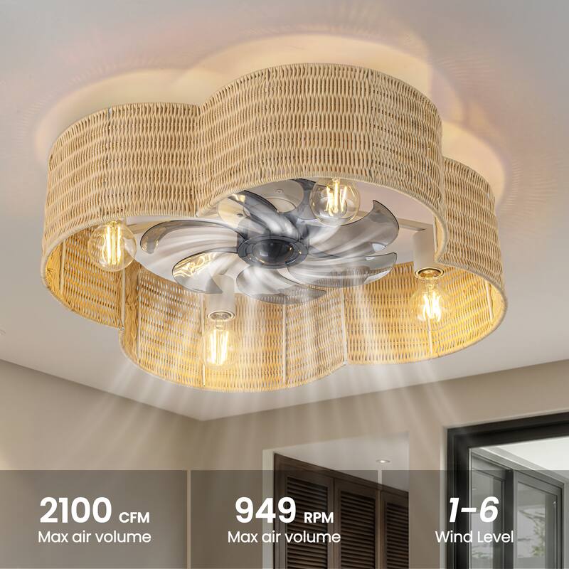 C Cattleya 7-Blade 23.75" Rattan Flower Shape Ceiling Fan with Light