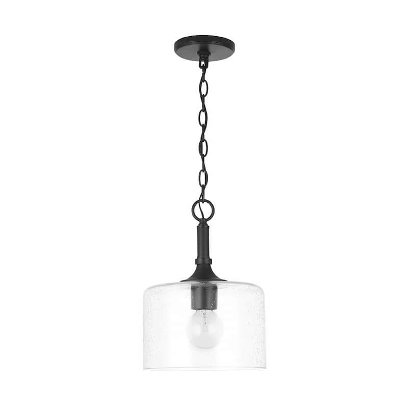 Carter 1-light Hanging Pendant w/ Clear Seeded Glass - Matte Black