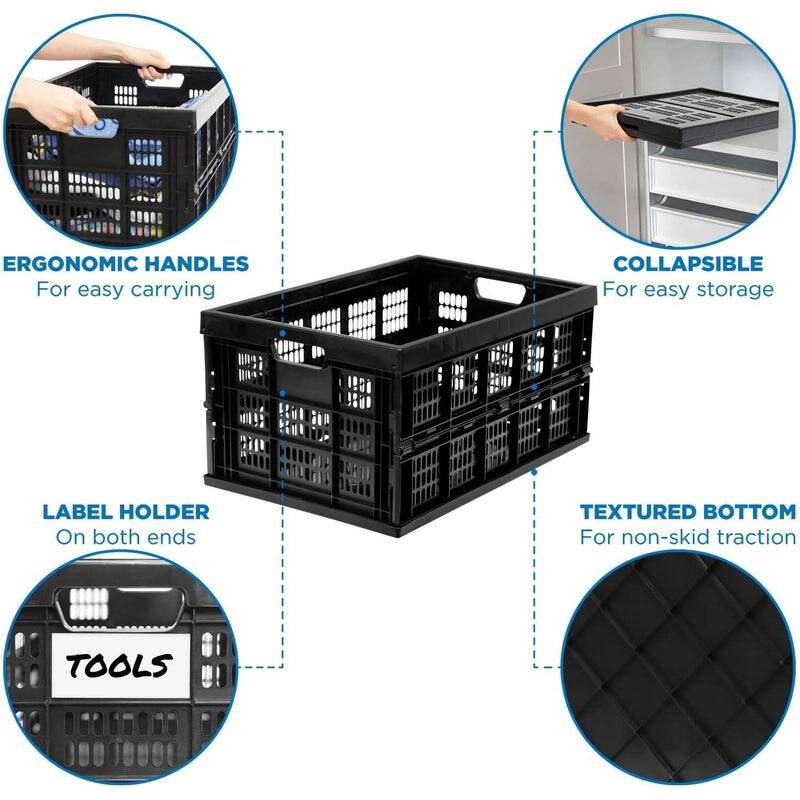 Mount-It! Collapsible Storage Crate, Holds 66 lbs., Collapsible Crate Perfect for Storage, Shopping or laundry - Black