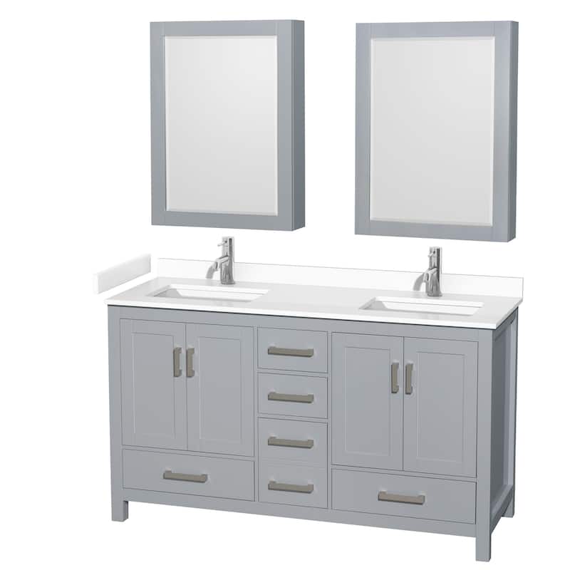Wyndham Collection Sheffield 60" Double Bathroom Vanity, Carrara - Gray / White Cultured Marble Top / Brushed Chrome