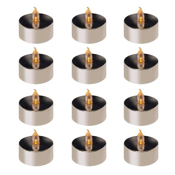 Set of 12 Silver Plated Battery Operated Amber LED Tea Lights 1.5" - N/A
