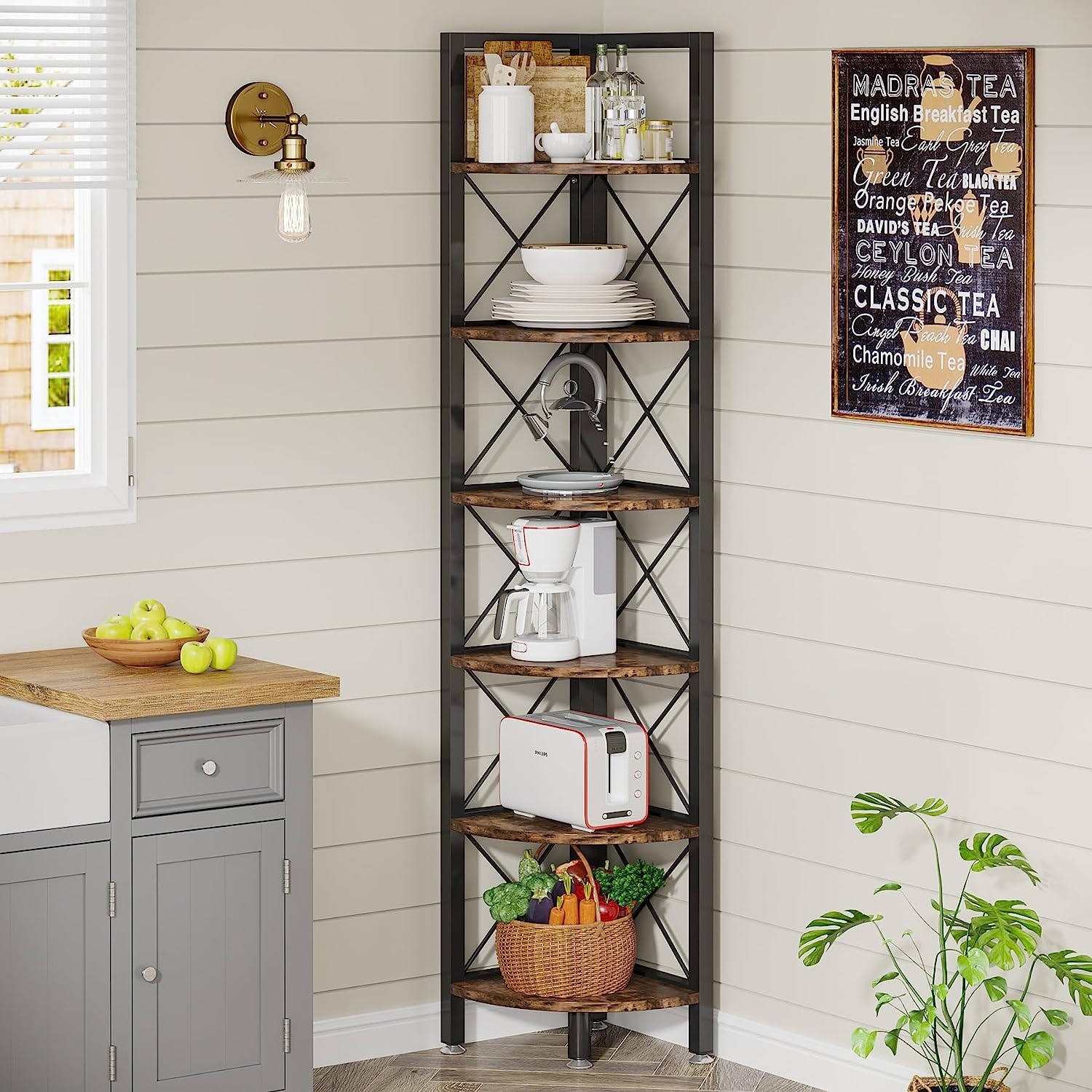 5-Shelf Corner Bookshelf, Large Industrial Corner Bookcase Corner Shelf -  On Sale - Bed Bath & Beyond - 34862856