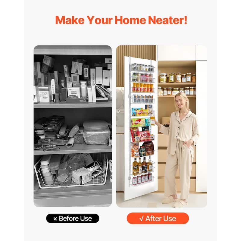 Pantry Organizer with Adjustable Baskets Wall Mount & Over Door Rack
