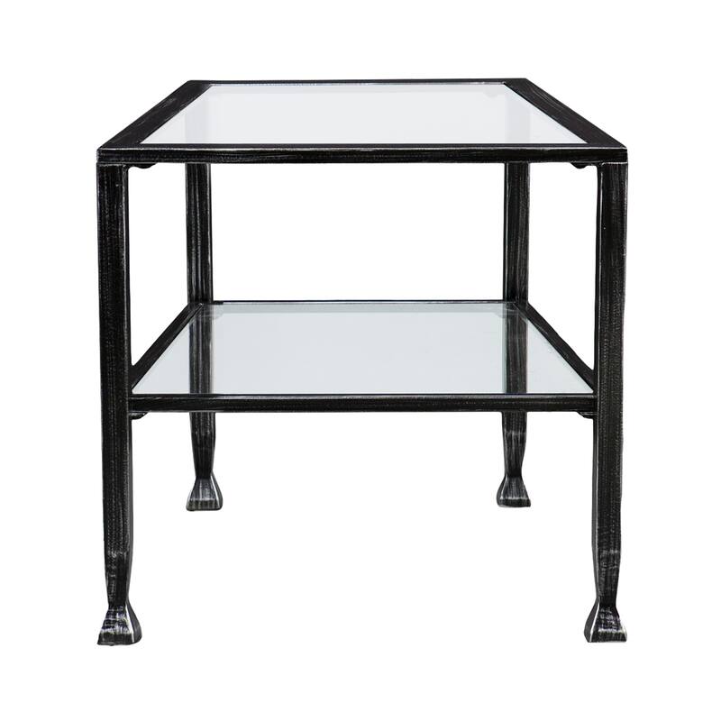 SEI Furniture Glenn Black Rectangle Metal Coffee Table with Glass Top and Bottom Shelf