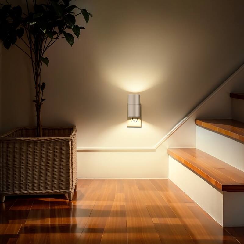 YANSUN 2-Pack Plug in Wall Night Light with Auto On/Off, Dimmable, 3000K Warm