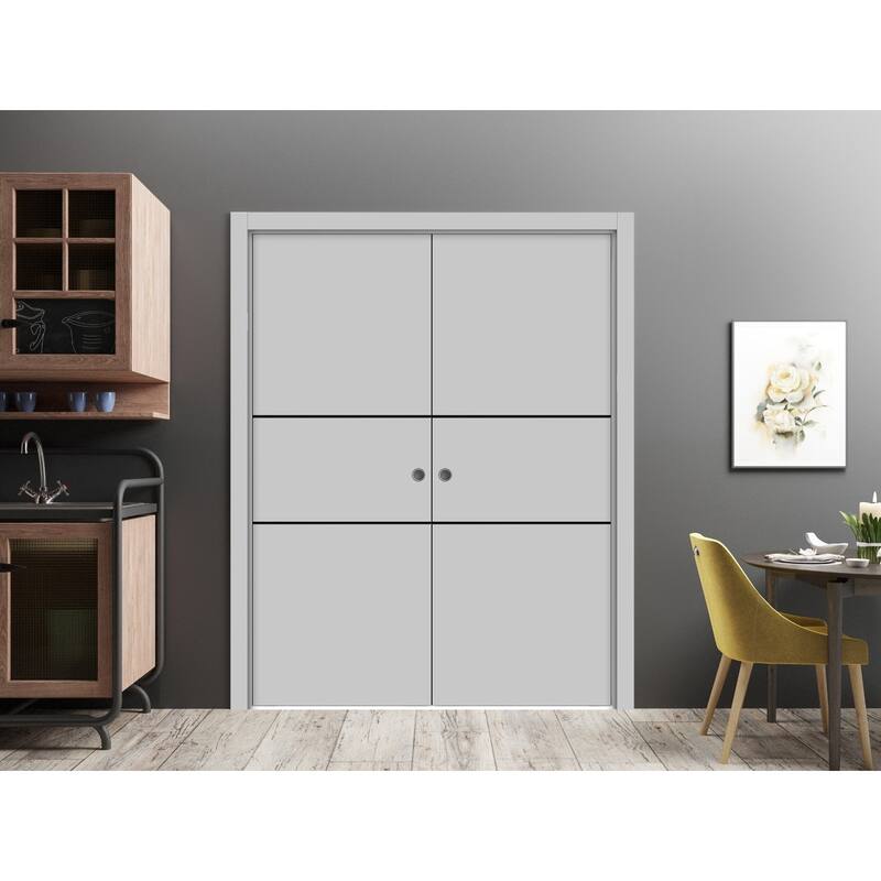 French Double Pocket Doors 36x80 Planum 0014 Grey Ash with Kit Trims Rail
