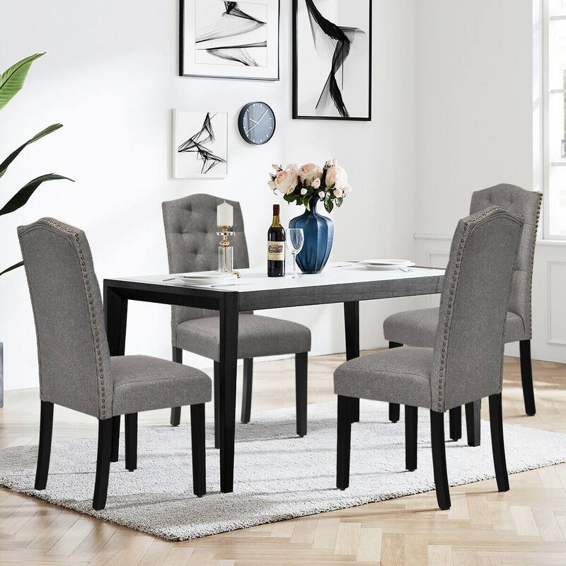 Gymax Set of 2 Tufted Dining Chair Upholstered w/ Nailhead Trim & - See Details
