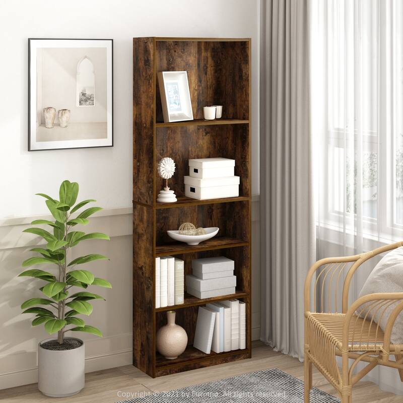 71.2 in. Tall Pine Wood 5-Shelf Bookcase