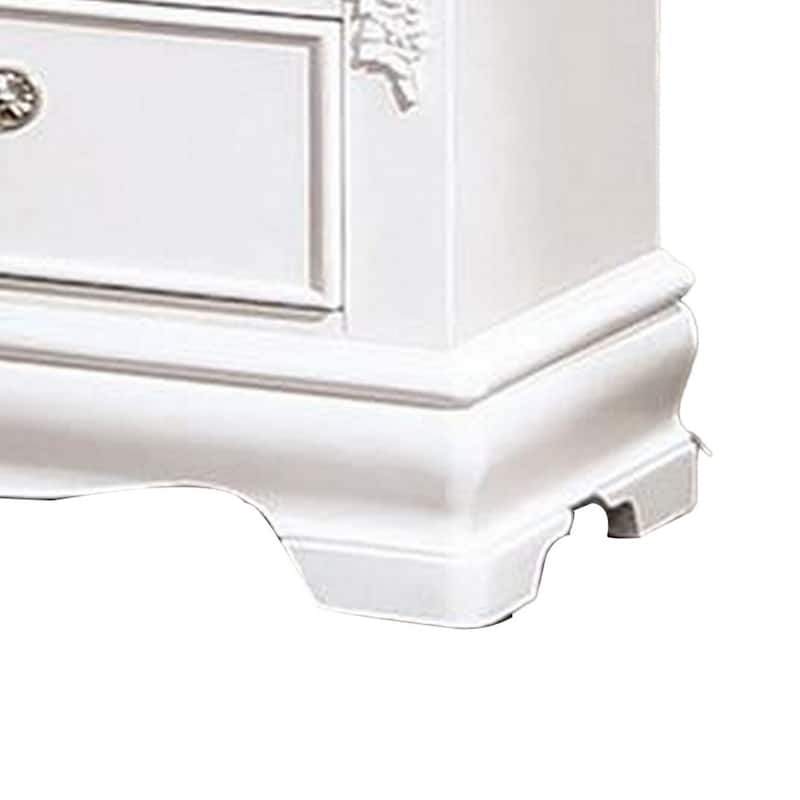 White/Nickel 2 Drawer 24 in. W Nightstand with Sturdy Hardware and Ample Storage