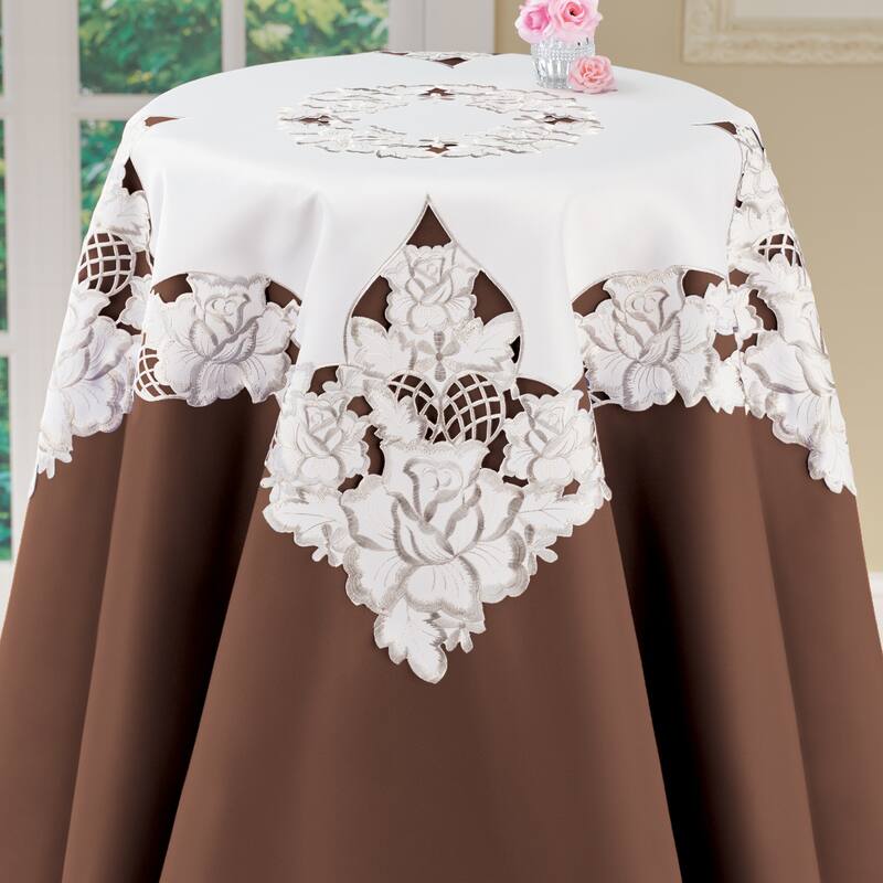 Lattice Embroidered Rose Elegant Table Linens - Champagne - Square