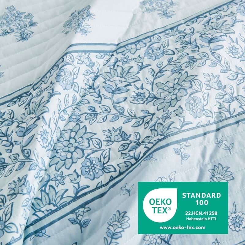 Linery & Co. Floral Stripe Printed Reversible Stitched Quilt Set with Shams