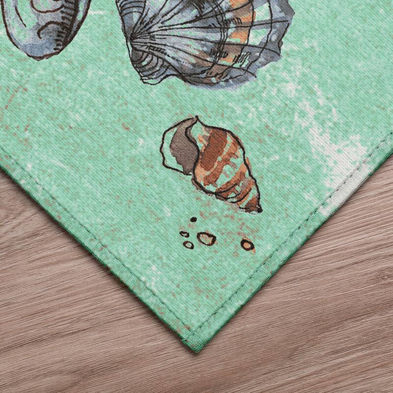 Indoor/ Outdoor Surfside Border Shells Washable Rug New
