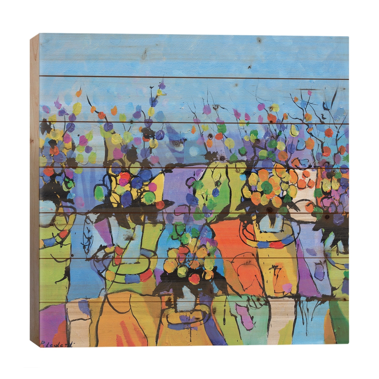 Flowers And Flowers Print On Wood by Pol Ledent - Multi-Color
