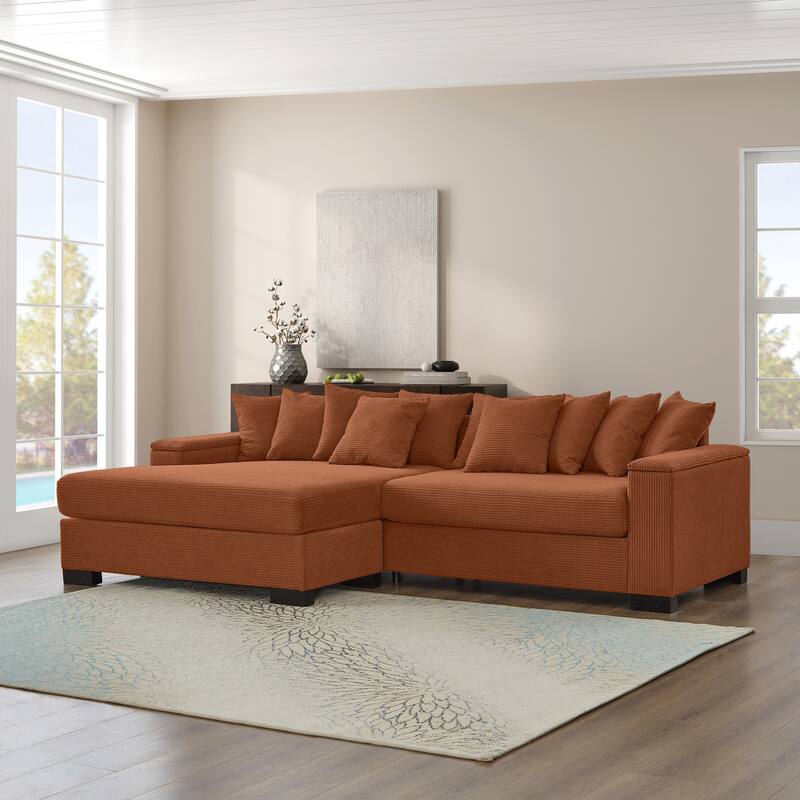 L Shape Sofa with Convertible Chaise Lounge, Arm Storage and Pillows - Reddish Brown