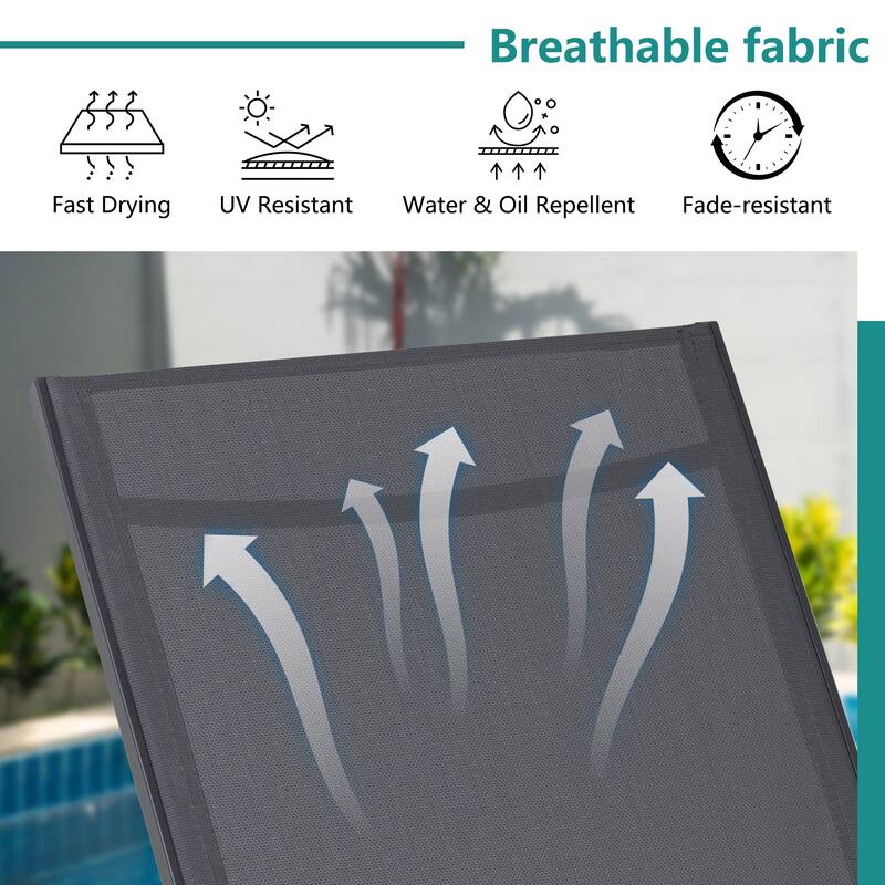 2 Set Lounge Chair for Outside, Pool Chaise Lounge with S-Shaped Armrest