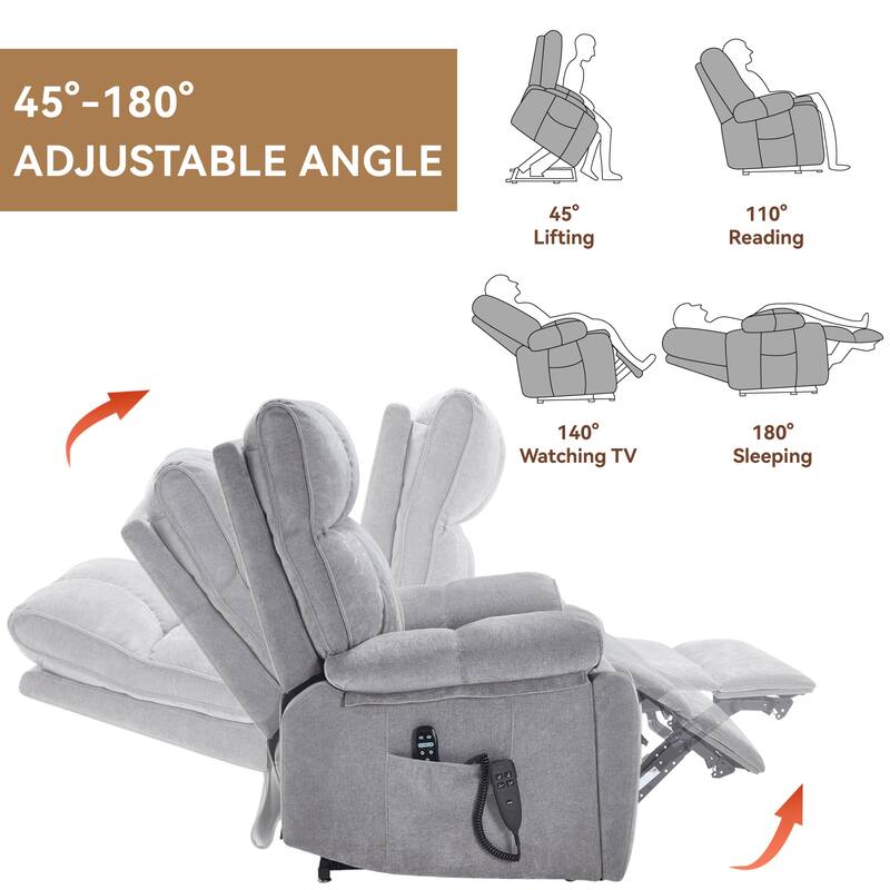 Oversized Chenille Power Lift Recliner with Massage & Heat