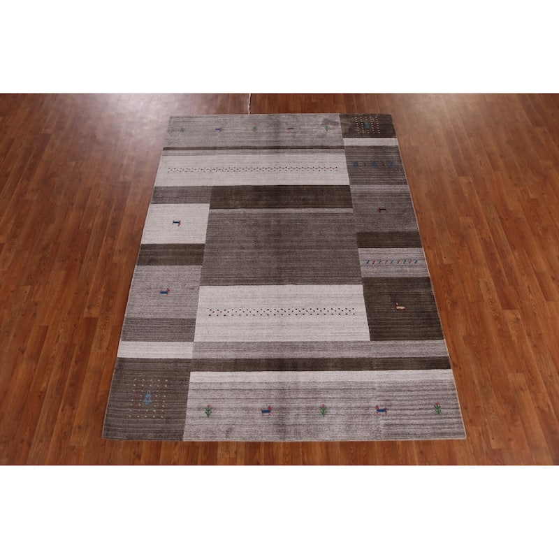 Hand Knotted Oriental 100% Wool Carpet Tribal Geometric Multi-Colored Gabbeh Area Rug - 7' 7'' X 5' 5''