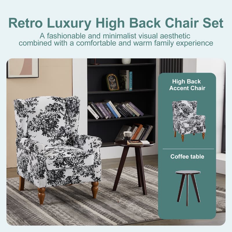Arm Chairs Wingback Chairs with Solid Wood Coffee Table, Reading Chair