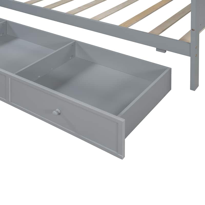 Twin Size Daybed with USB Ports and Desk, Wooden Sofa Bed Frame with 3 Storage Drawers & Shelves Headboard, No Box Spring Needed