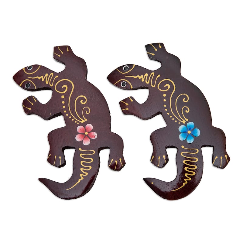 Novica Handmade Paradisial Lizards Wood Magnets (Set Of 2)