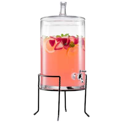 2.5-gallon Glass Beverage Dispenser with Metal Stand