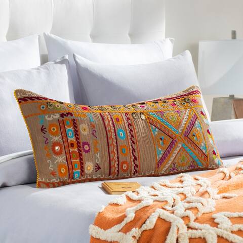 Abilene Hand Embroidered Global Lumbar Throw Pillow