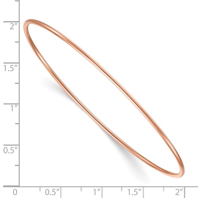 Curata 14k Rose Gold 8" 1.5mm Polished Thin Slip on Bangle Bracelet