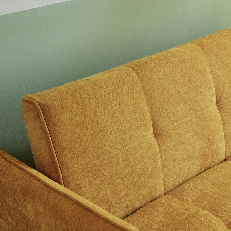 Yellow Chenille Fabric Pull-Out Sofa Bed Sleeper - 39.00 x 53.50 x 31.50