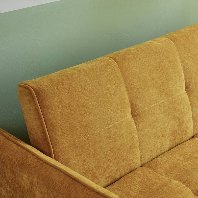 3 in 1 Convertible Sleeper Sofa Bed, Small Sofa with Side Pockets and 2 Pillows, Chenille Loveseat with Adjustable Arms
