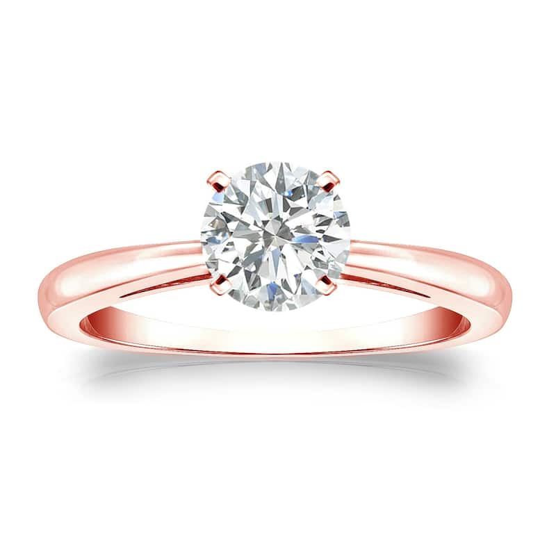 Auriya 14k Gold 3/4ctw Round Solitaire Diamond Engagement Ring - Rose - 4