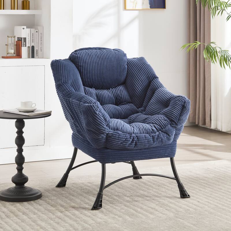 Anmytek Navy Lazy Armchair and Ottoman Set Plush Comfort Modern Living Room Reading Chair