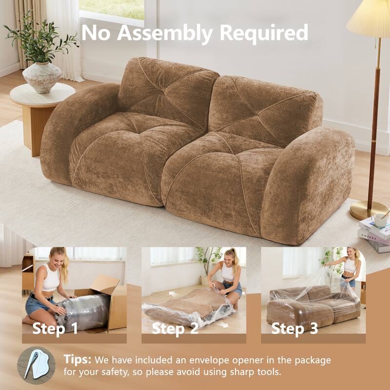 2-seater Tufted Sofa Couches With boneless Sofa, Soft Velvet Fabric, Bottom Anti-Slip Design, 32D High Density Sponge