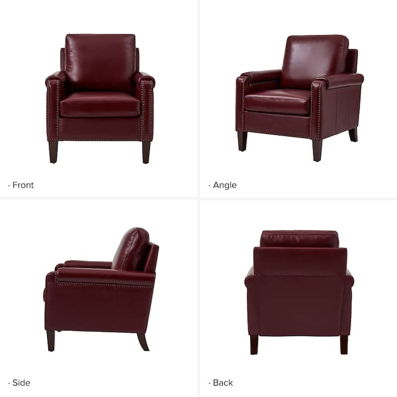 Kunz Transitional Genuine Leather Armchair with Removable Cushion and Nailhead Trims Set of 2 by HULALA HOME