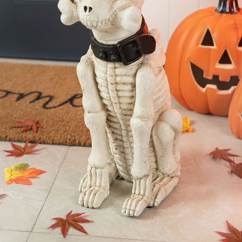 20"H Halloween Pre-lit Resin Skeleton Dog with Timer Indoor Porch Decor by Glitzhome