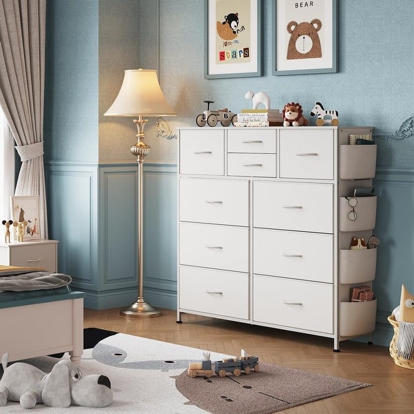 White 10 Drawer Dresser with Side Pockets Hooks PU Storage Metal Frame  Organizer for Bedroom Living Room Hallway Closet - Bed Bath & Beyond -  42934178