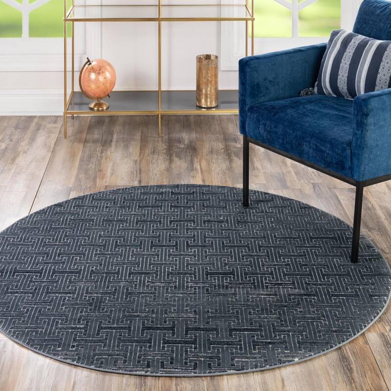 Contemporary Richye Collection Area Rug - Navy Blue - 5'3" Round