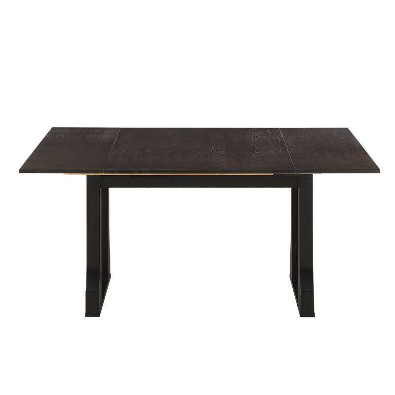 Modern 6-Piece Extendable Dining Table Set with 4 Wicker Upholstered Dining Chairs and Long Bench for Kitchen Living Room