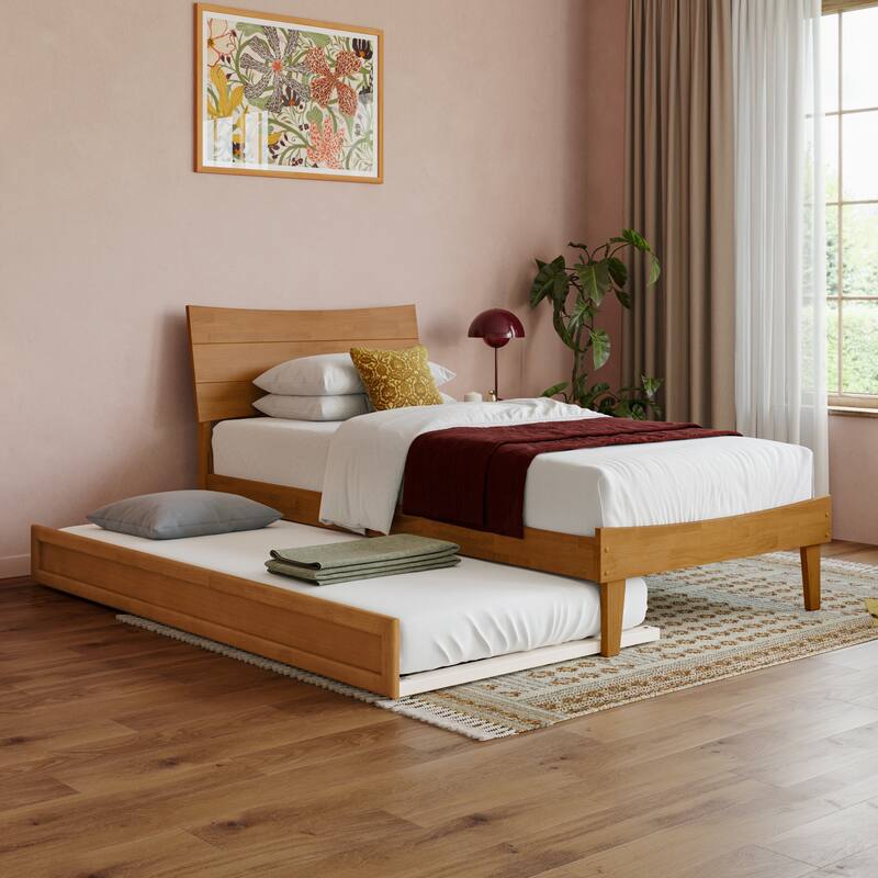 Phoenix Wood Platform Bed with Trundle - Light Toffee - Twin XL