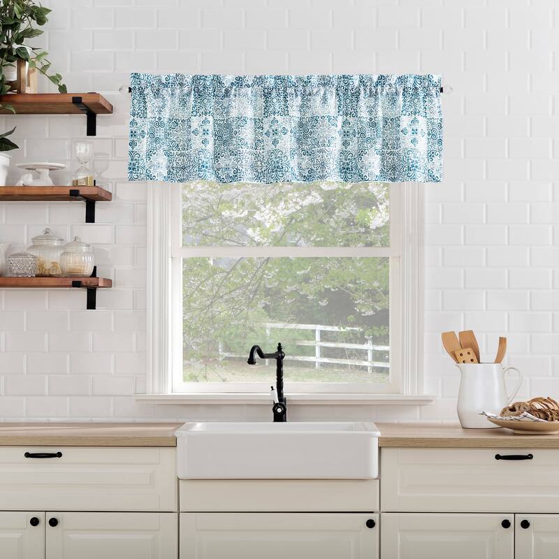 No. 918 Genoa 2-pack Mosaic Semi-Sheer Rod Pocket 2-Piece Kitchen Curtain Tier Pair