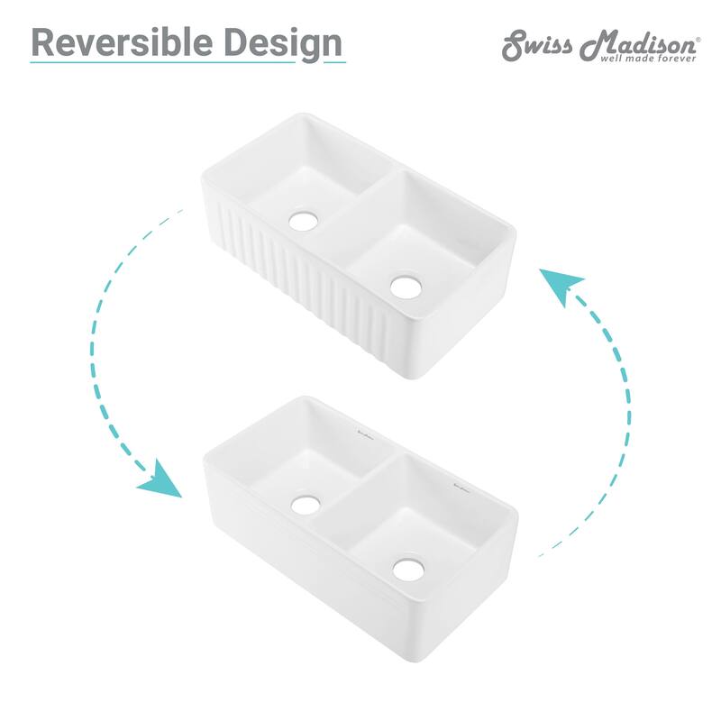 Swiss Madison Limoges 30 x 18 Ceramic, Farmhouse Kitchen Sink with Apron - 18.5" x 30.5" x 10.5"